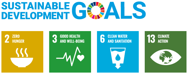SDG 2 Zero Hunger, SDG 3 Good Health and Well-being, SDG 6 Clean Water and Sanitation, SDG 13 Climate Action